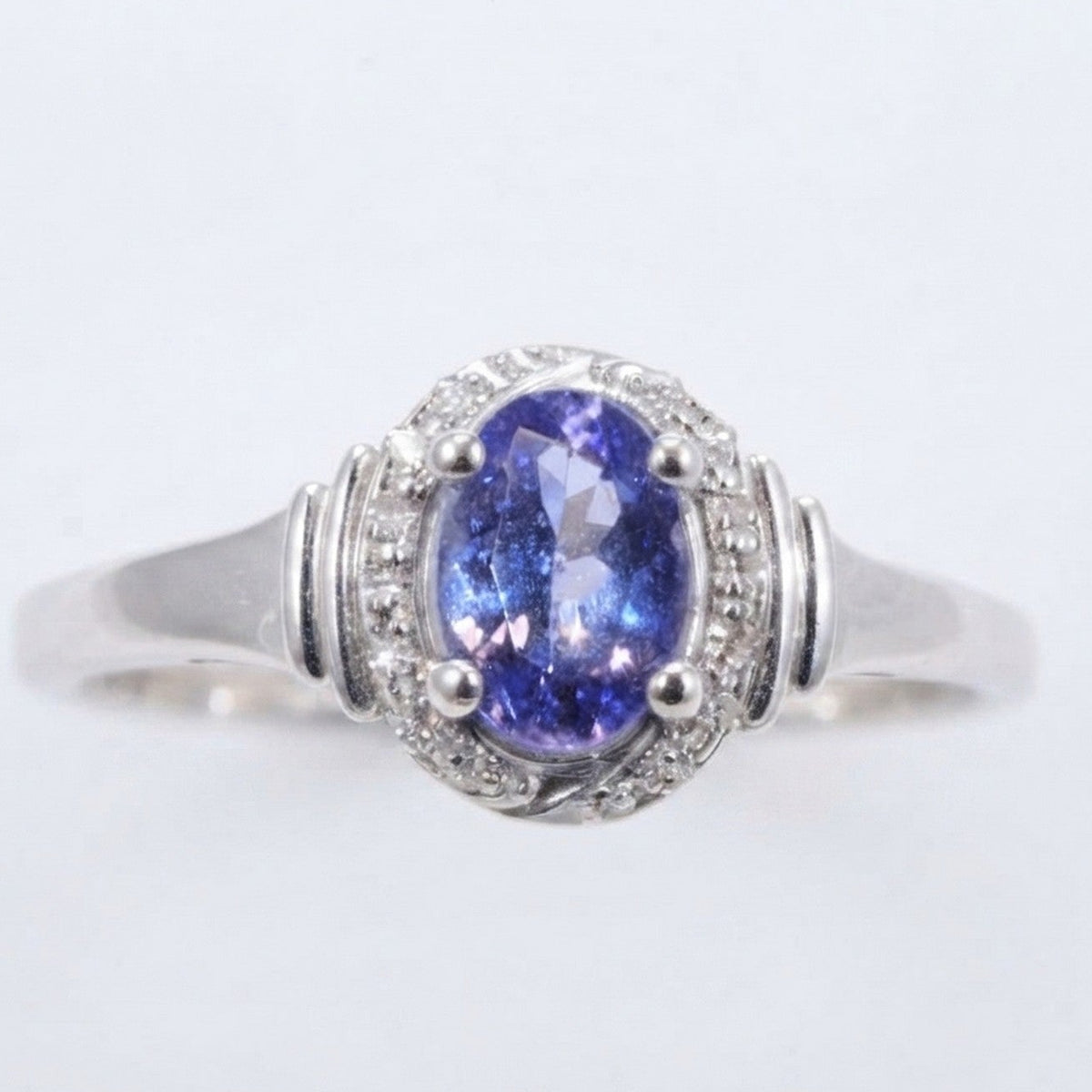 9ct White Gold 0.75ct Diamond & Tanzanite Halo Ring 3269