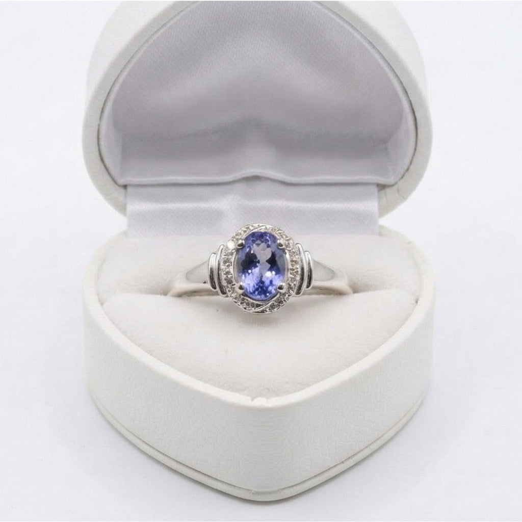 9ct White Gold 0.75ct Diamond & Tanzanite Halo Ring 3269