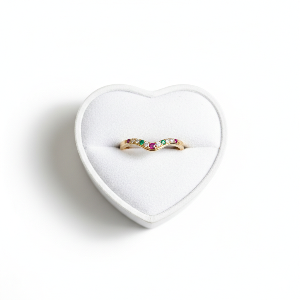 9ct Yellow Gold Multi-Stone & 0.10pts Diamond Wishbone Ring DR1775-NI23WIT