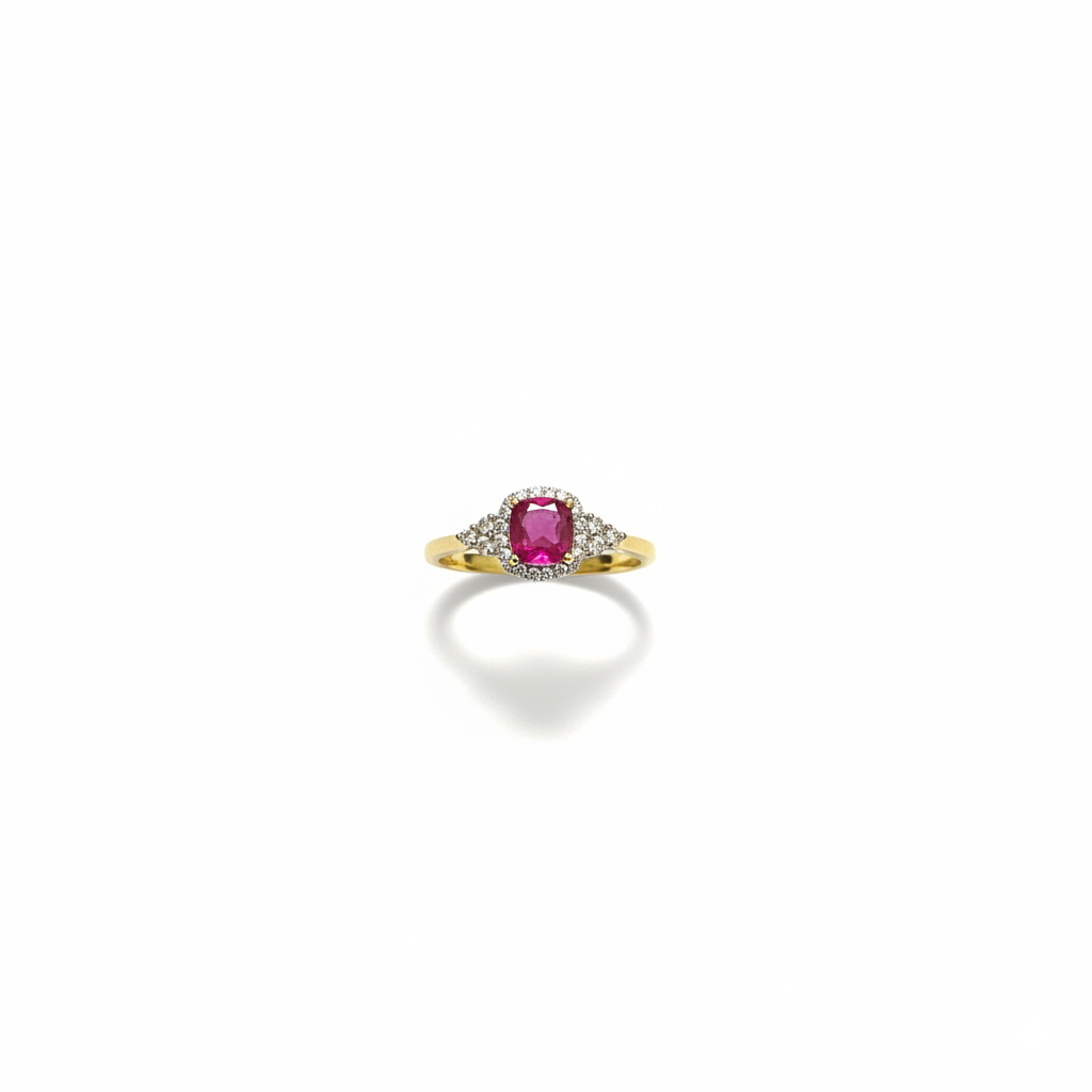 9ct Yellow Gold 0.29ct Diamond & Ruby Cushion-Cut Halo Cluster Ring ES-DRR1326