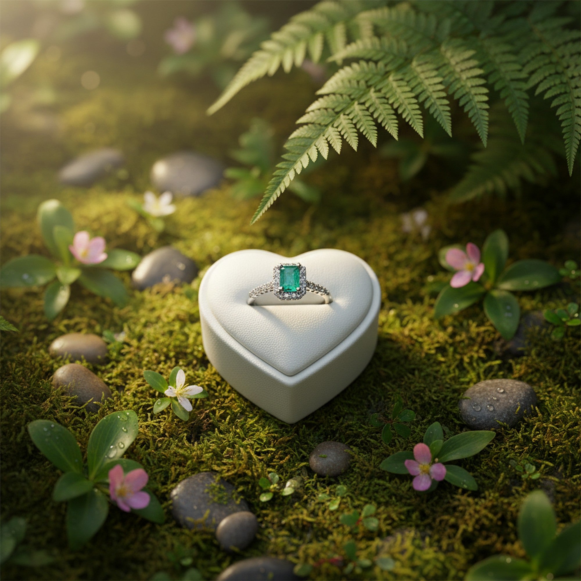 9ct Yellow Gold 0.20ct Diamond & Emerald Halo Ring ES-DER1865