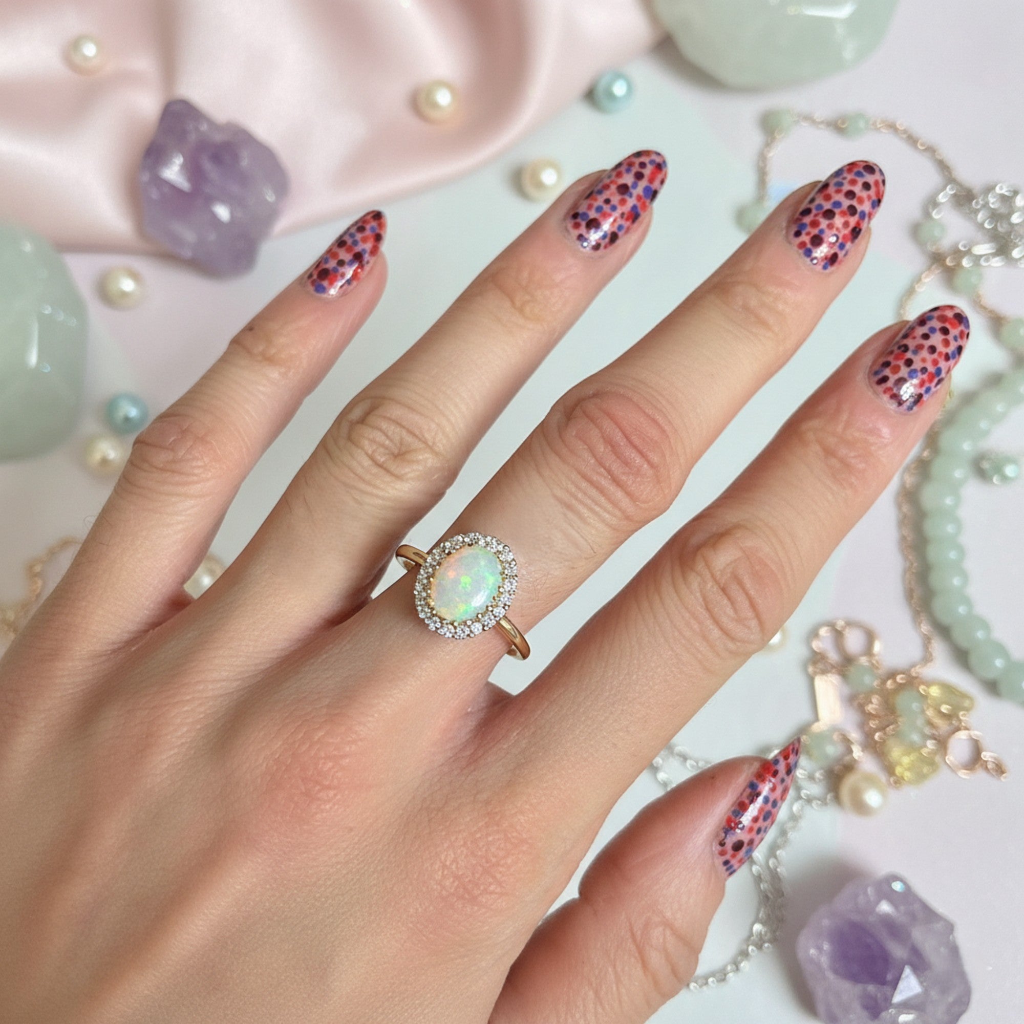 9ct Yellow Gold 0.24ct Diamond & Large Oval-Cut Opal Halo Cluster Ring ES-DOR1400