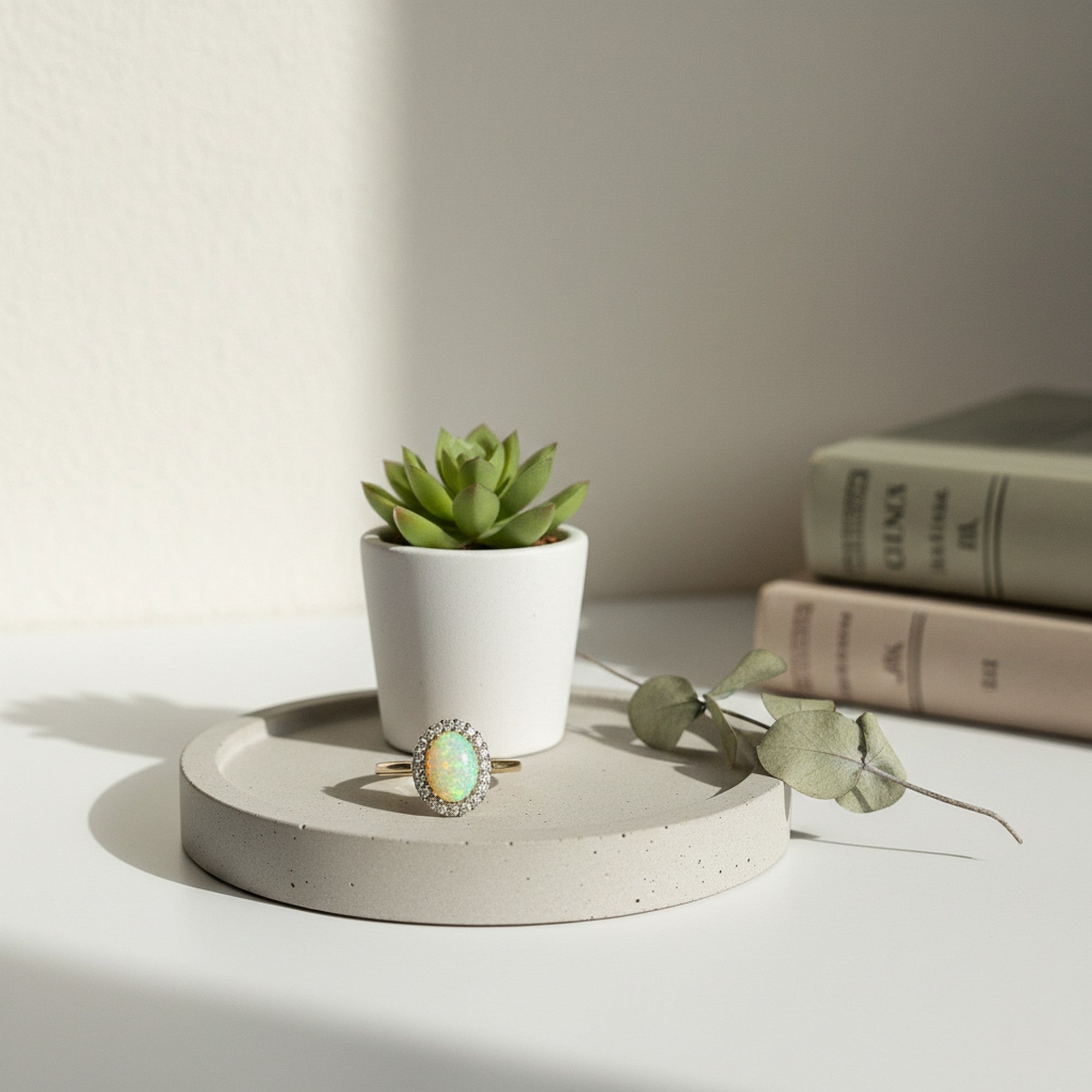 9ct Yellow Gold 0.24ct Diamond & Large Oval-Cut Opal Halo Cluster Ring ES-DOR1400