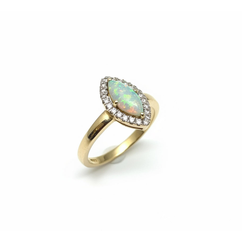 9ct Yellow Gold Marquise Opal and 0.18pts Diamond Ring ESDOR1422WIT
