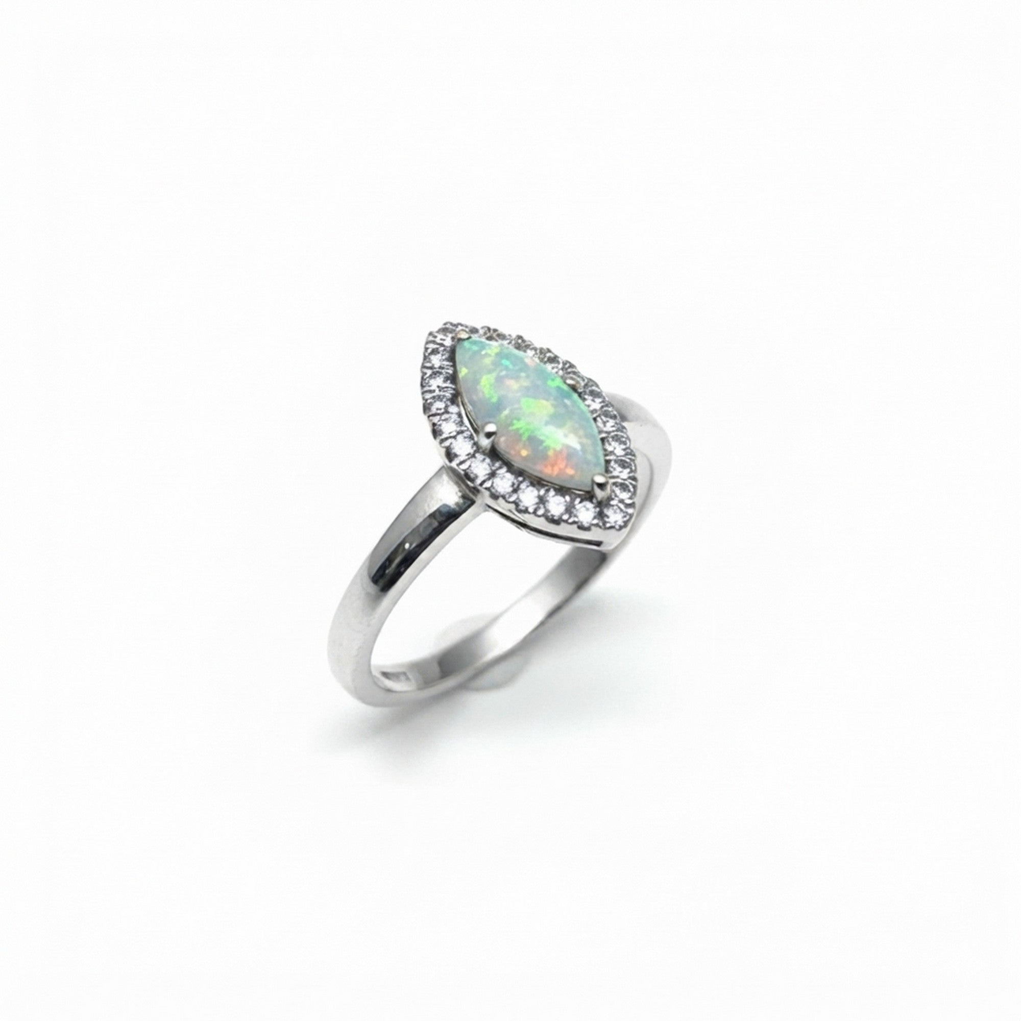 9ct White Gold Marquise Opal and 0.18pts Diamond Ring ESDOR1422WIT
