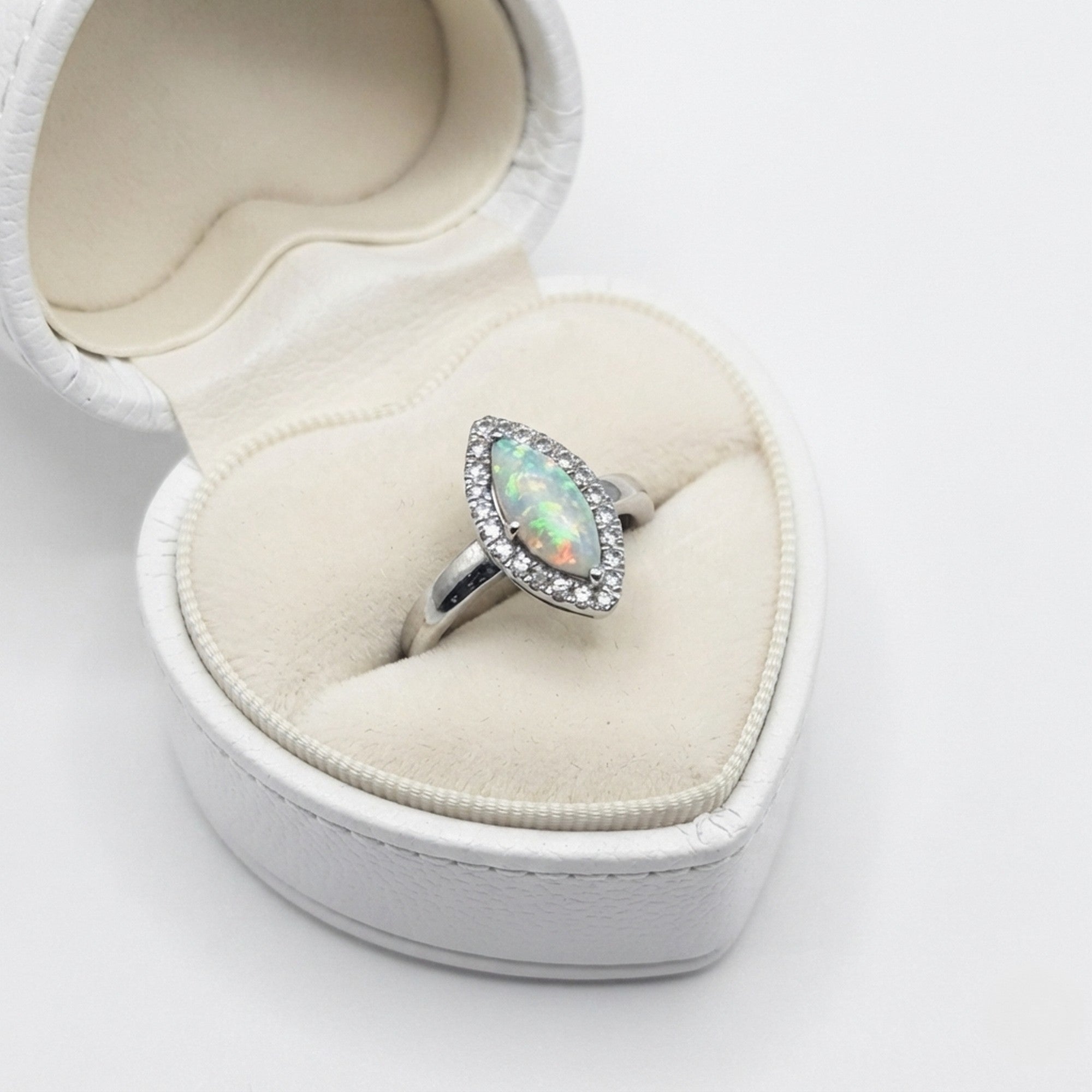 9ct White Gold Marquise Opal and 0.18pts Diamond Ring ESDOR1422WIT