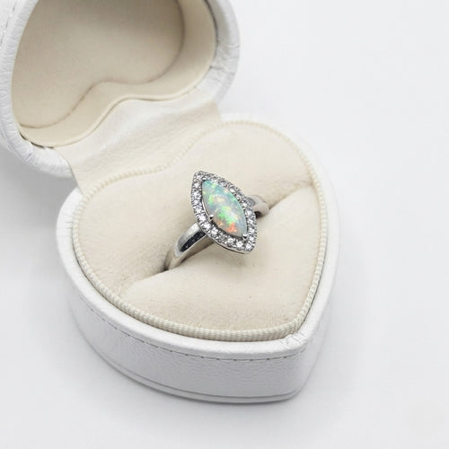 9ct White Gold Marquise Opal and 0.18pts Diamond Ring ESDOR1422WIT