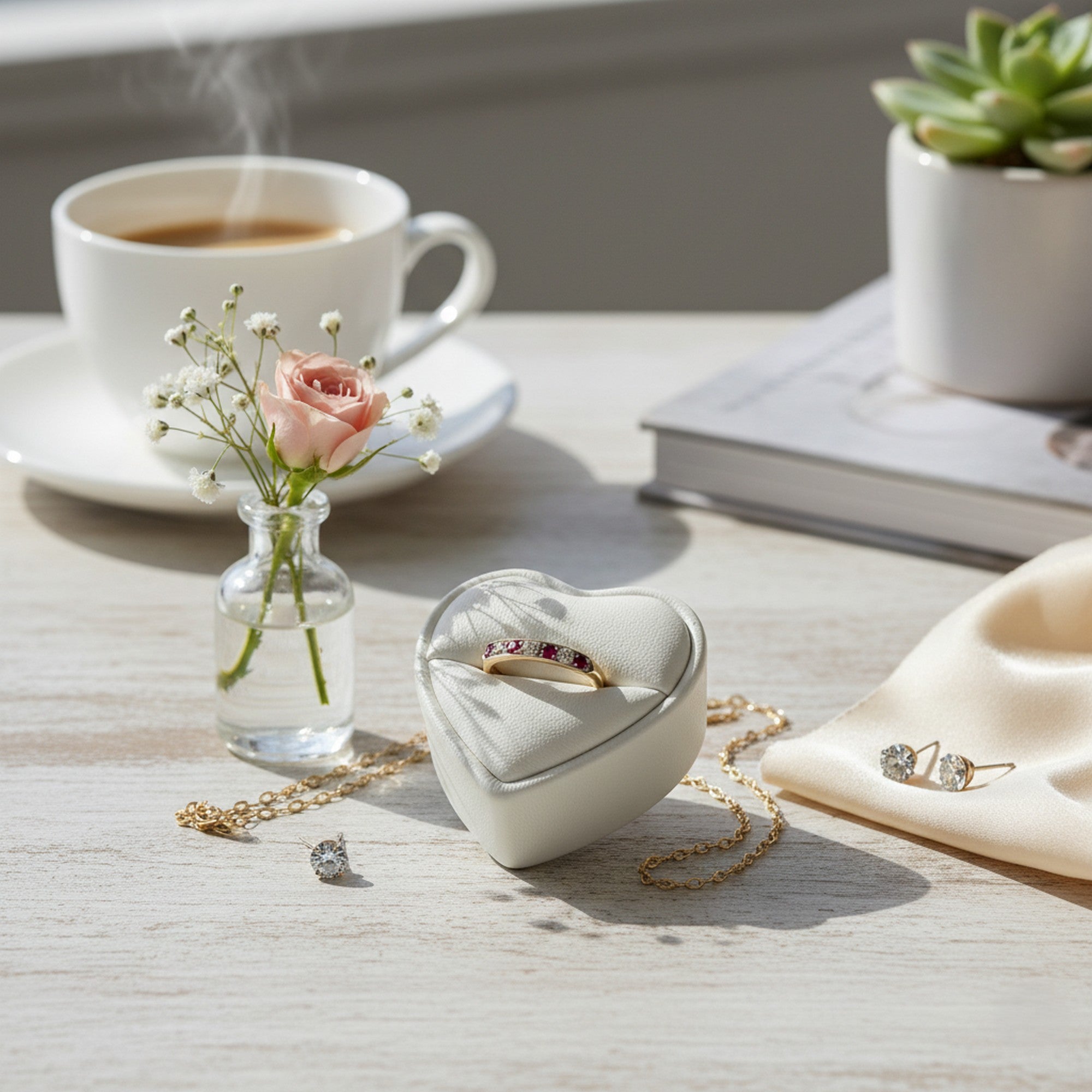 9ct Yellow Gold 0.10ct Diamond & Ruby Half Eternity Ring ES-DRR101