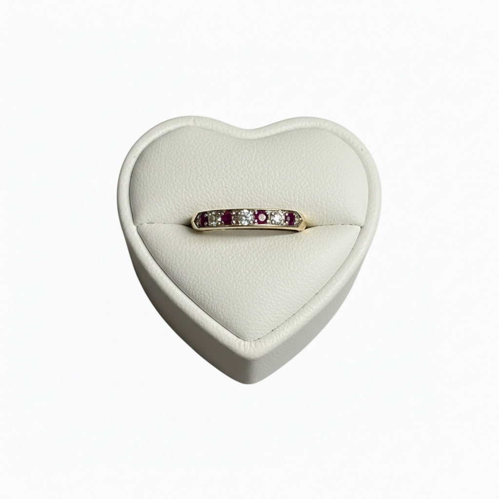 9ct Yellow Gold 0.10ct Diamond & Ruby Half Eternity Ring ES-DRR101