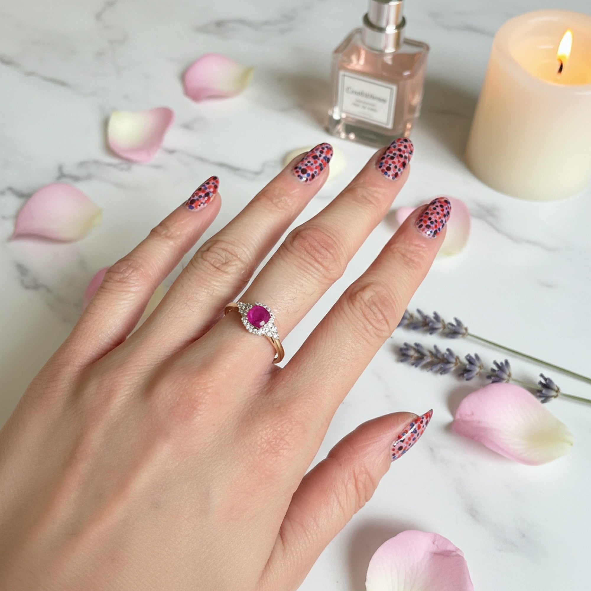 9ct Yellow Gold 0.29ct Diamond & Ruby Cushion-Cut Halo Cluster Ring ES-DRR1326