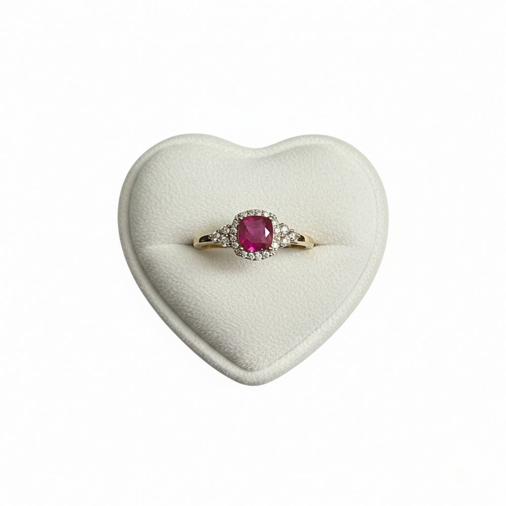 9ct Yellow Gold 0.29ct Diamond & Ruby Cushion-Cut Halo Cluster Ring ES-DRR1326