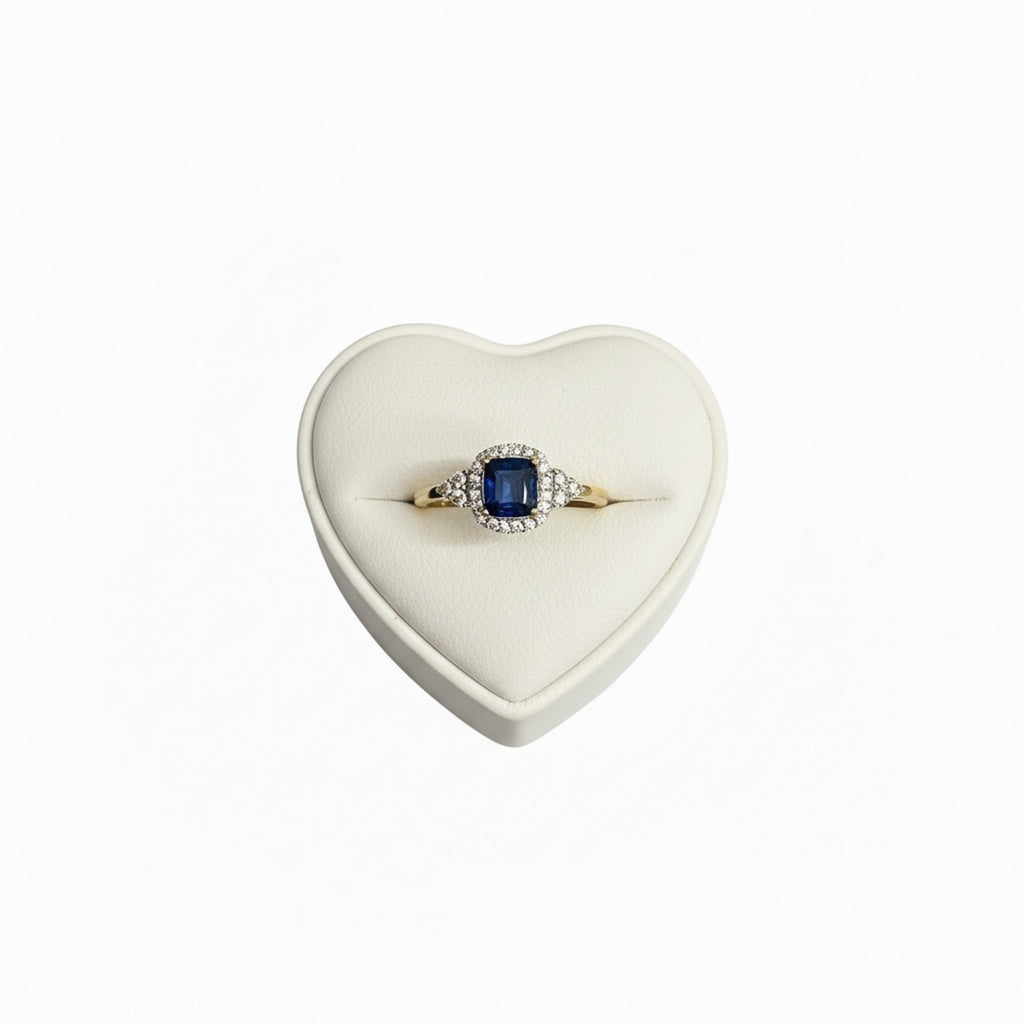 9ct Yellow Gold 0.15ct Diamond & Sapphire Cushion-Cut Halo Cluster Ring 11857