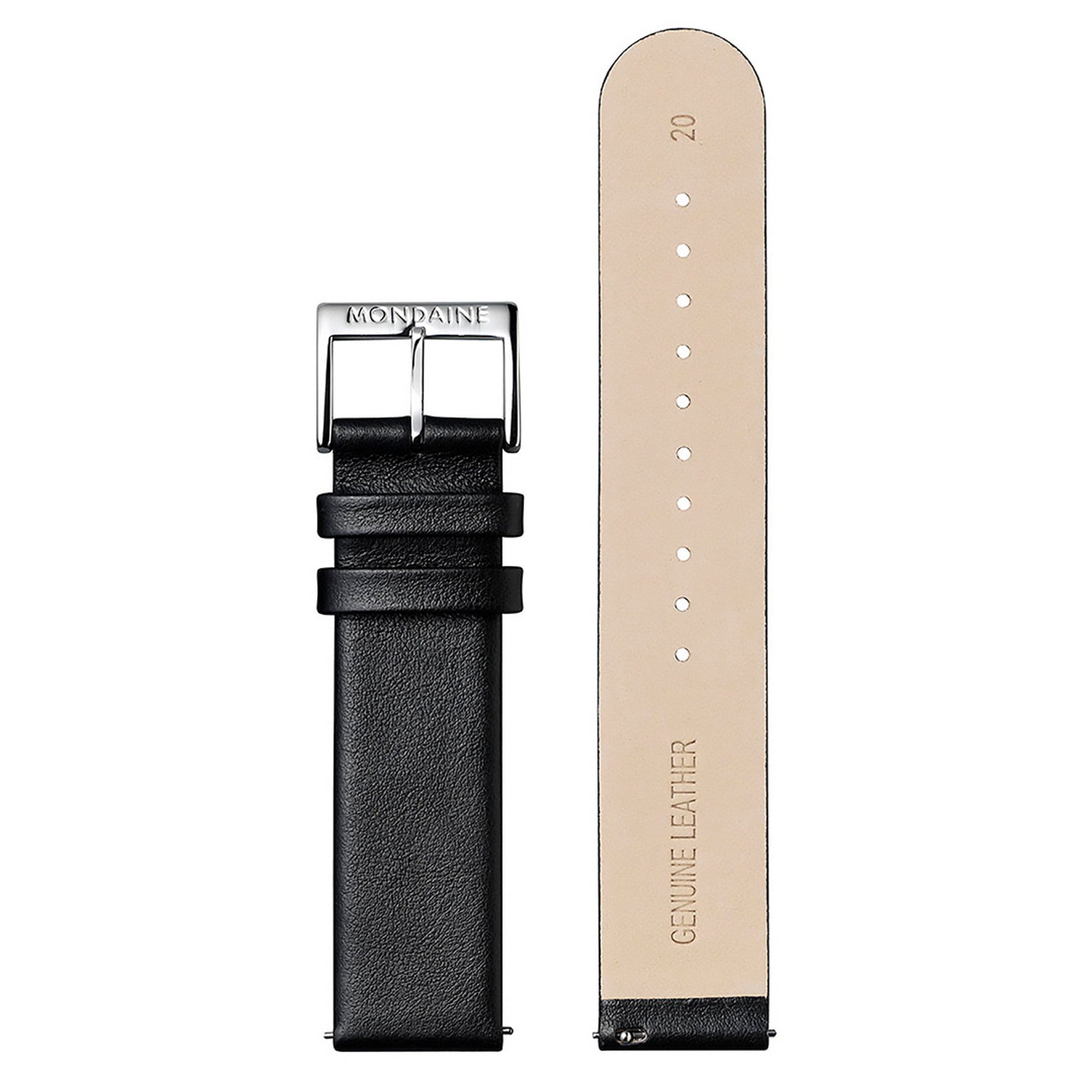 Mondaine 20mm Genuine Leather Black Watch Strap FE16220.20Q.7