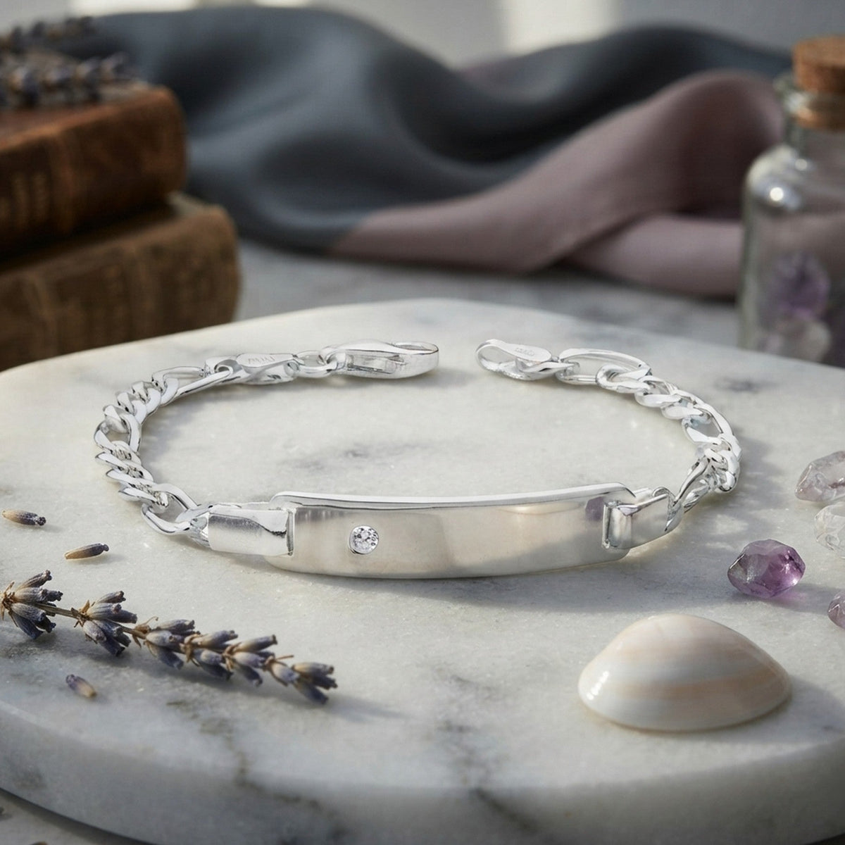 Silver Babies CZ Figaro Identity Bracelet 7251