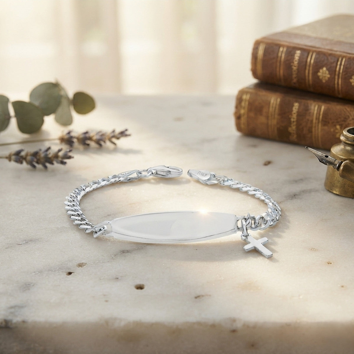 Silver Babies Cross Charm Identity Bracelet 7252