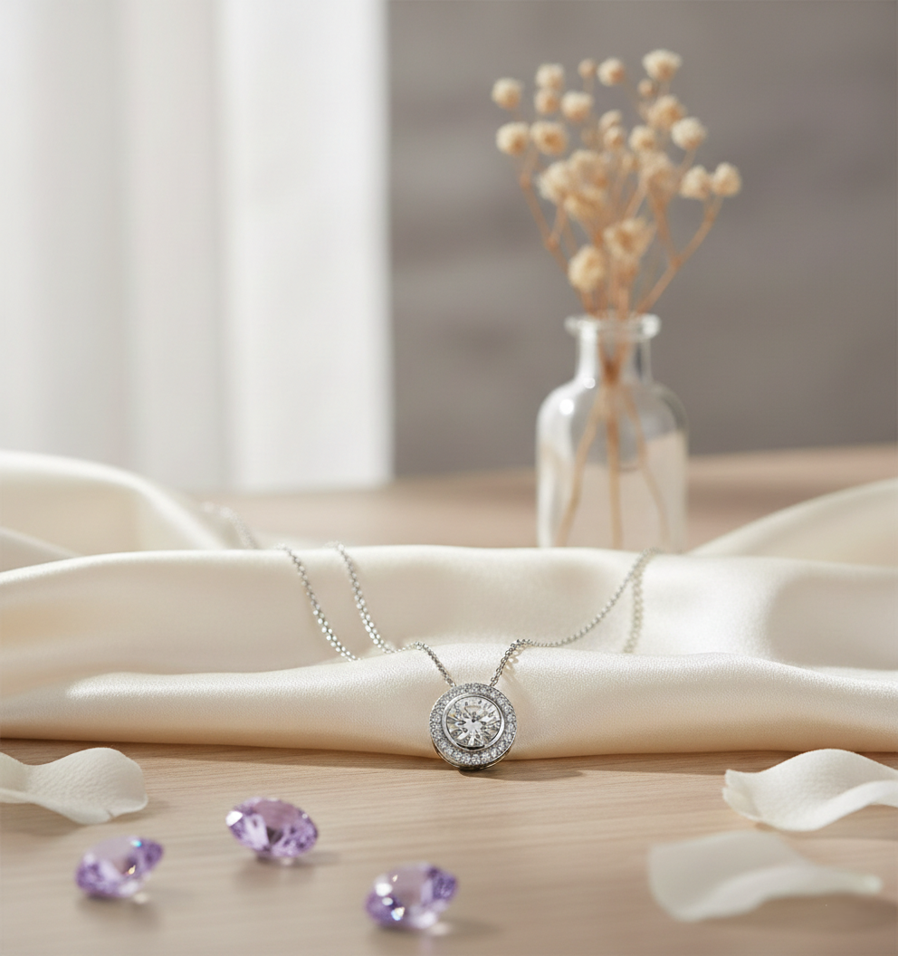 Sterling Silver 18" Round Halo CZ Necklace 8940