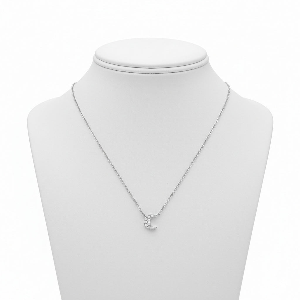 Sterling Silver 18" Small CZ Crescent Moon Necklace 8943