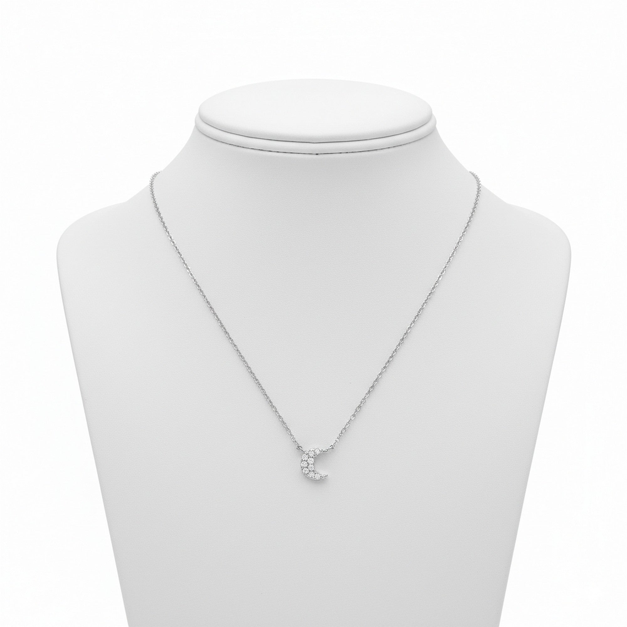 Sterling Silver 18" Small CZ Crescent Moon Necklace TL-G3359