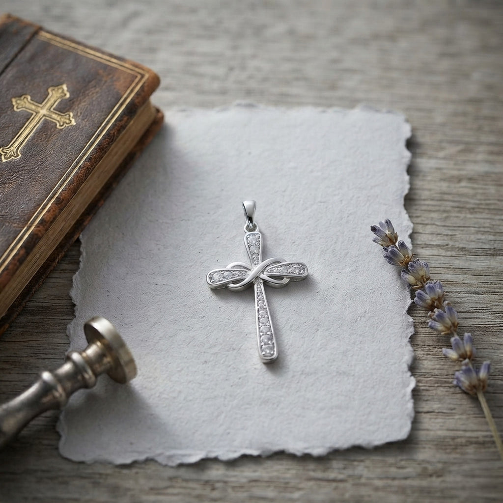 Silver Rhodium Plated Infinity CZ Cross 12745