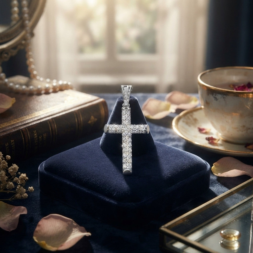Silver Large CZ Cross Pendant 9188