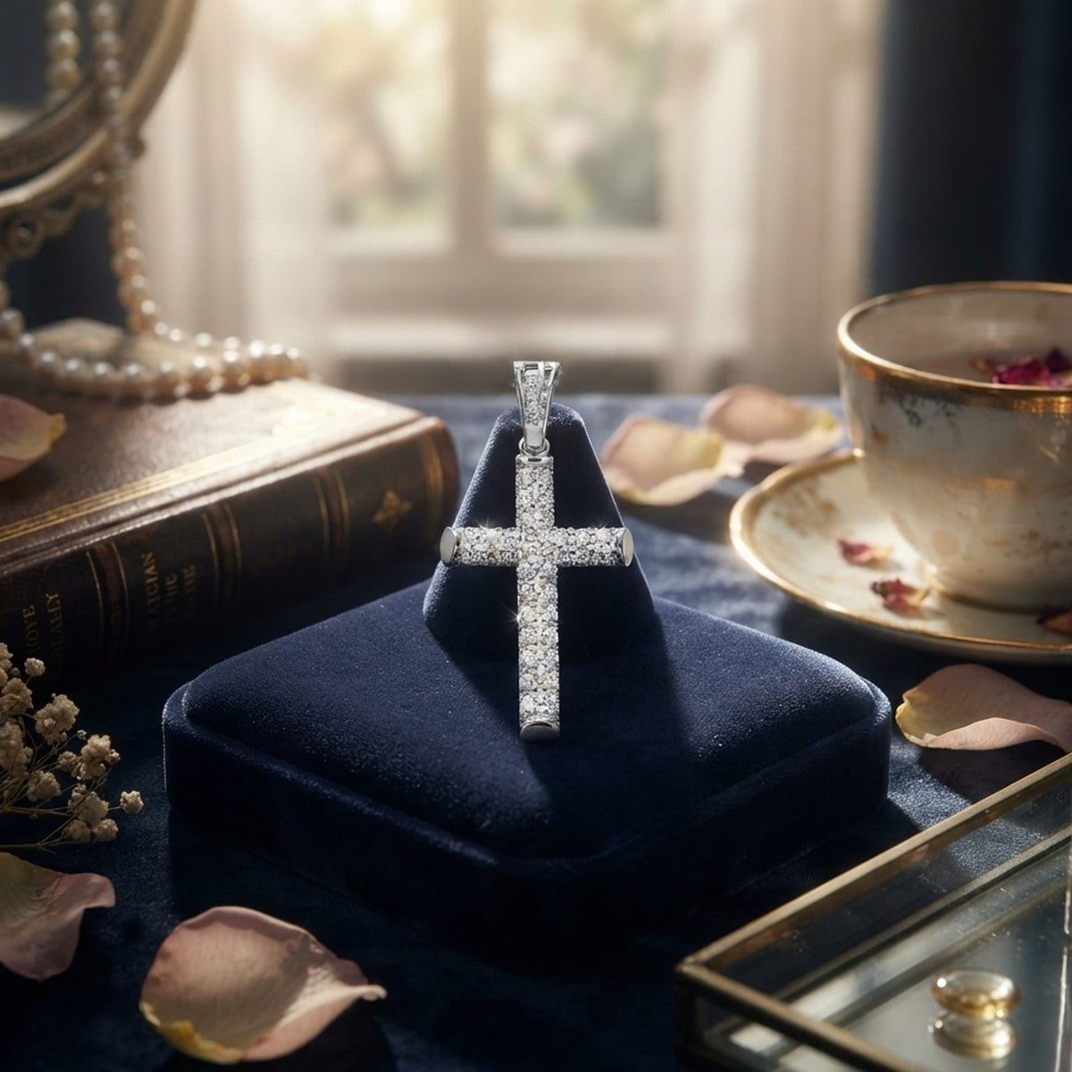 Silver Large CZ Cross Pendant 9188