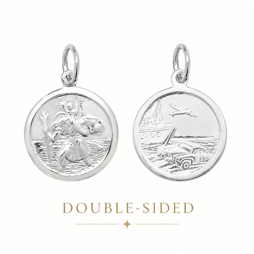 Silver Double-Sided Round St Christopher Pendant 9193