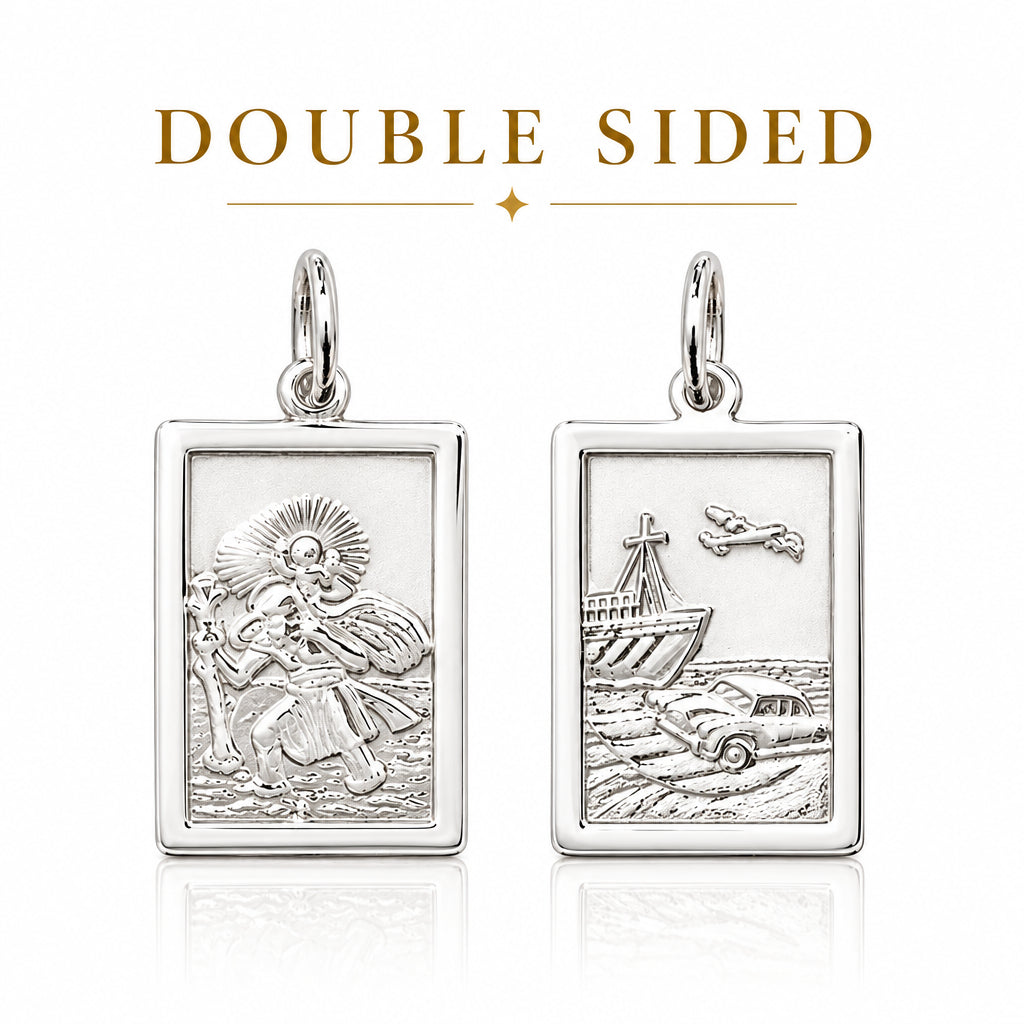 Silver St Christopher Double-Sided Oblong Pendant 10951