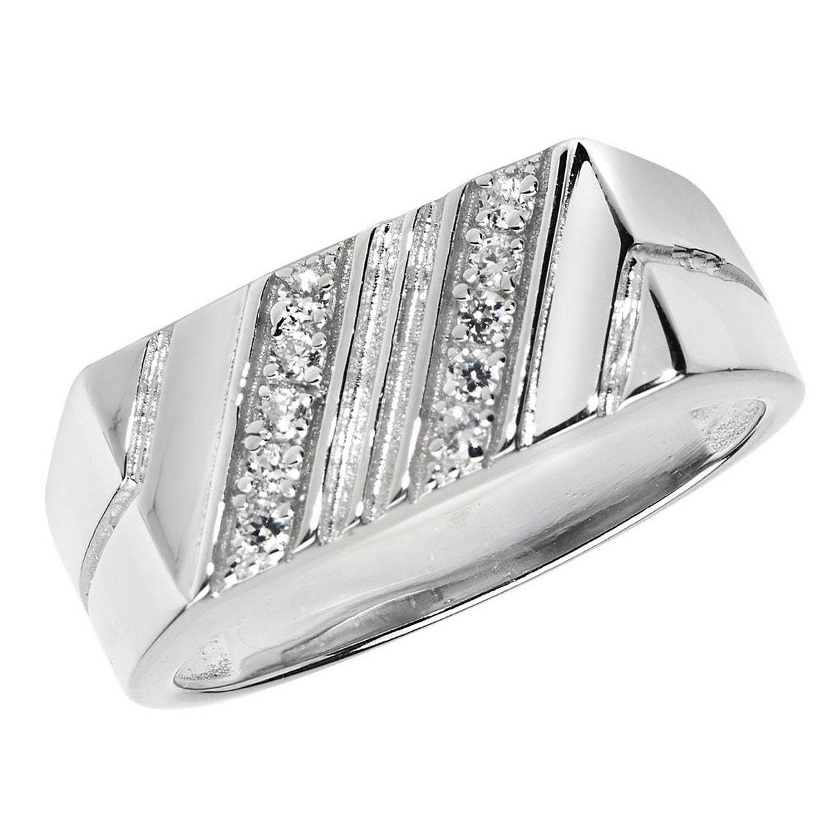 Silver Gents Rectangular CZ Ring 10656