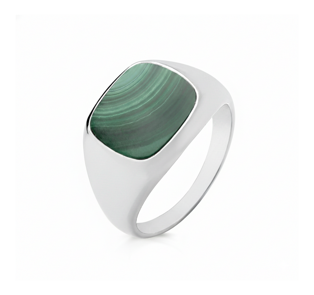 Sterling Silver Gents Malachite Signet Ring (Size Y) G7545M