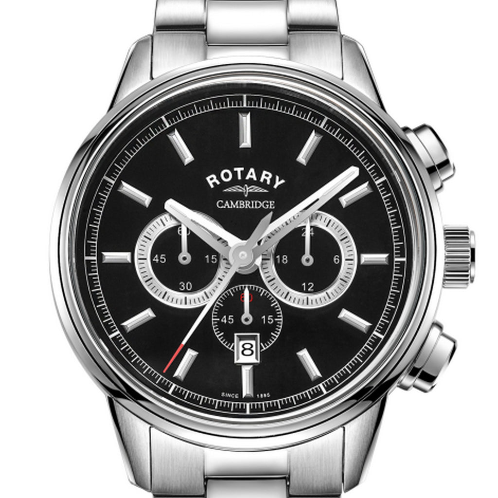 Rotary Men's Cambridge Chronograph Sapphire Black Dial Bracelet Watch GB05395/04