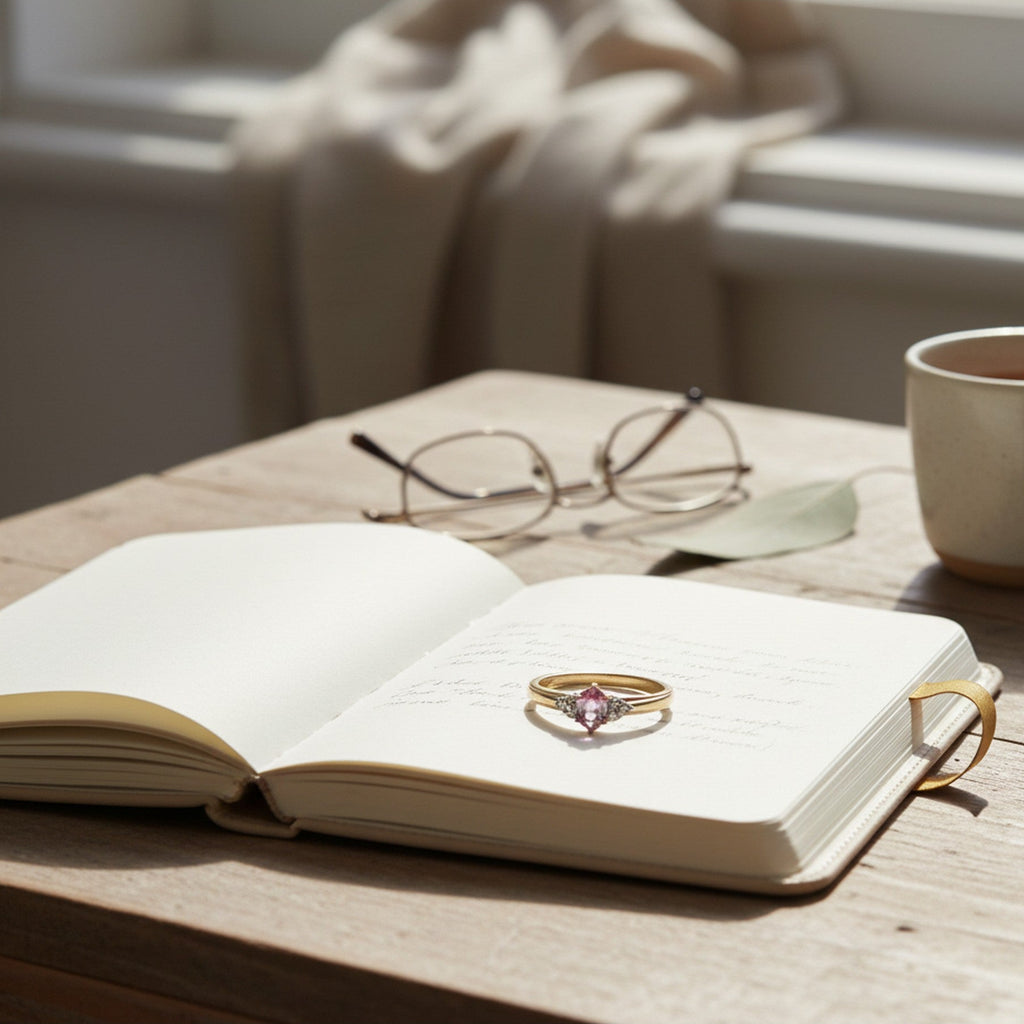 9ct Yellow Gold Pink Sapphire with 0.10ct Diamond Set Shoulders GL5237PS-9