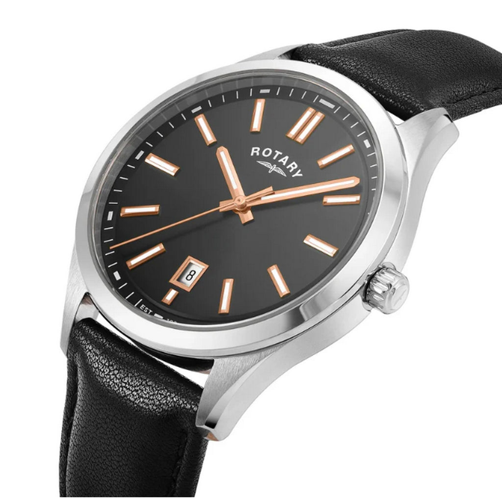 Rotary Gents S/Steel Black Leather Strap Watch GS05520/04