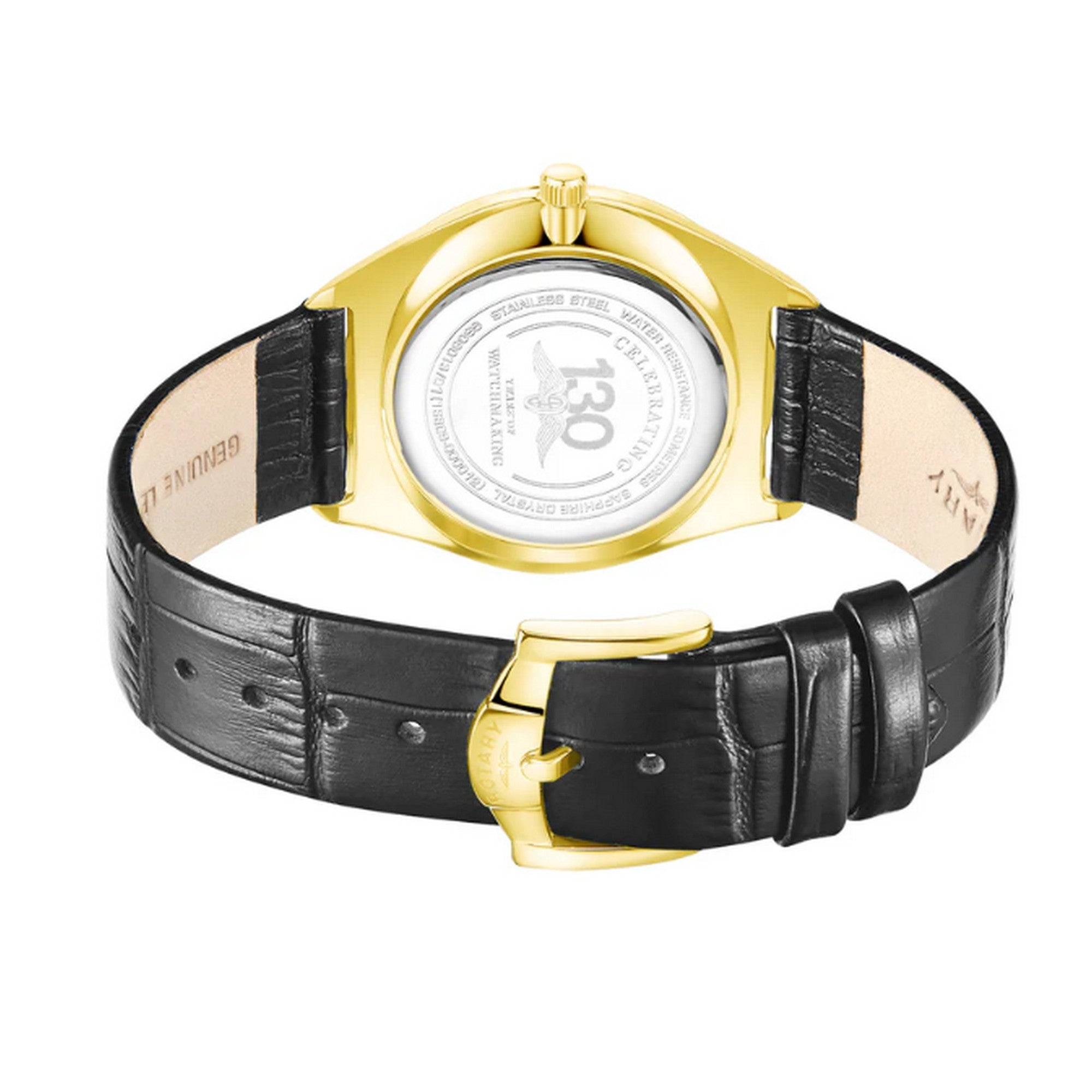 Rotary Gents S/Steel Gold Plated Ultra-Slim Black Leather Strap Watch GS08013/01