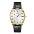 Rotary Gents S/Steel Gold Plated Ultra-Slim Black Leather Strap Watch GS08013/01