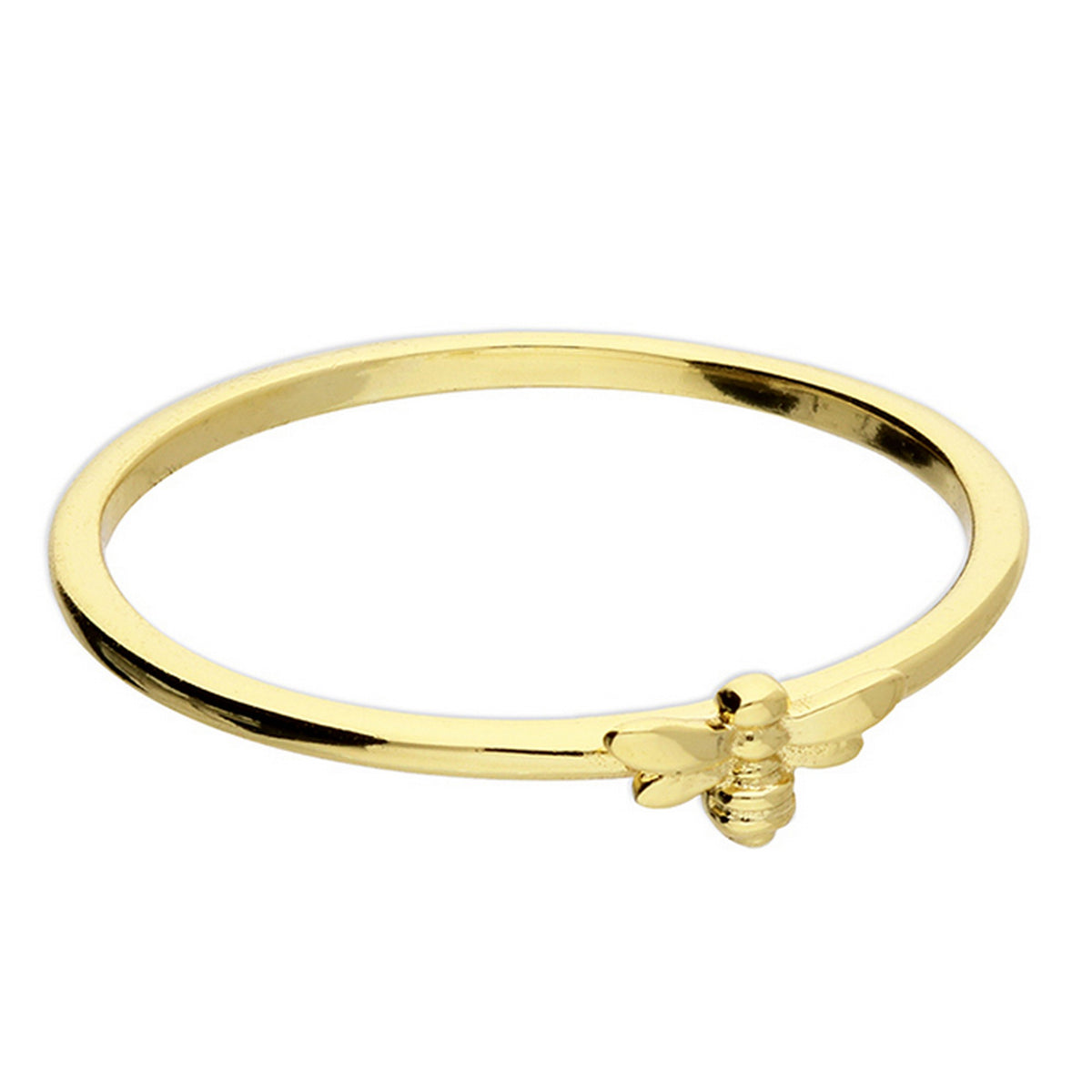 Sterling Silver Yellow Gold Plated Tiny Bee Thin Stacking Ring 13145