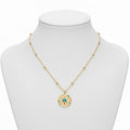 Sterling Silver Yellow Gold Plated CZ & Turquoise Sun Disc Necklace 11333