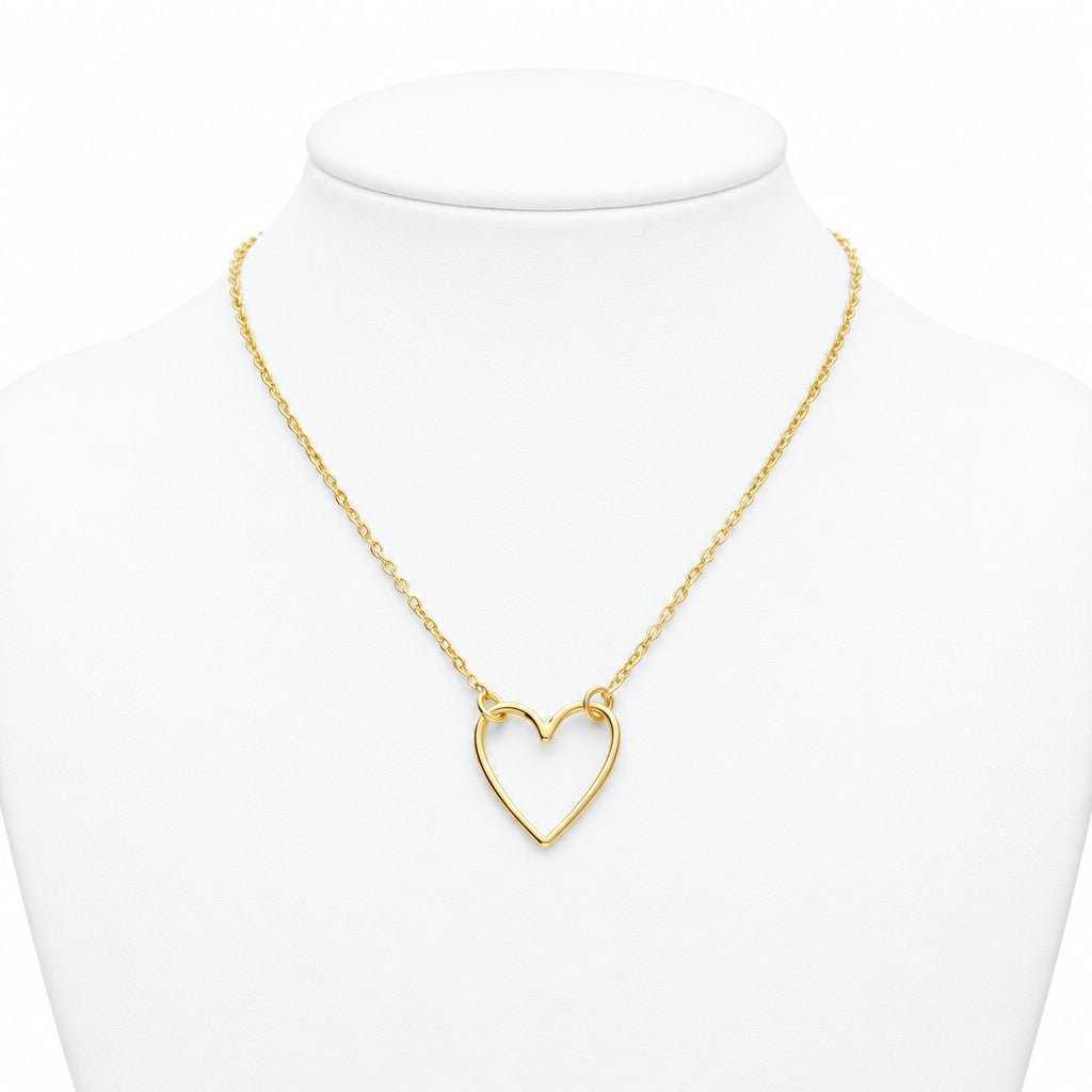 Sterling Silver Yellow Gold Plated Plain Open Heart Trace Chain Necklace 11340