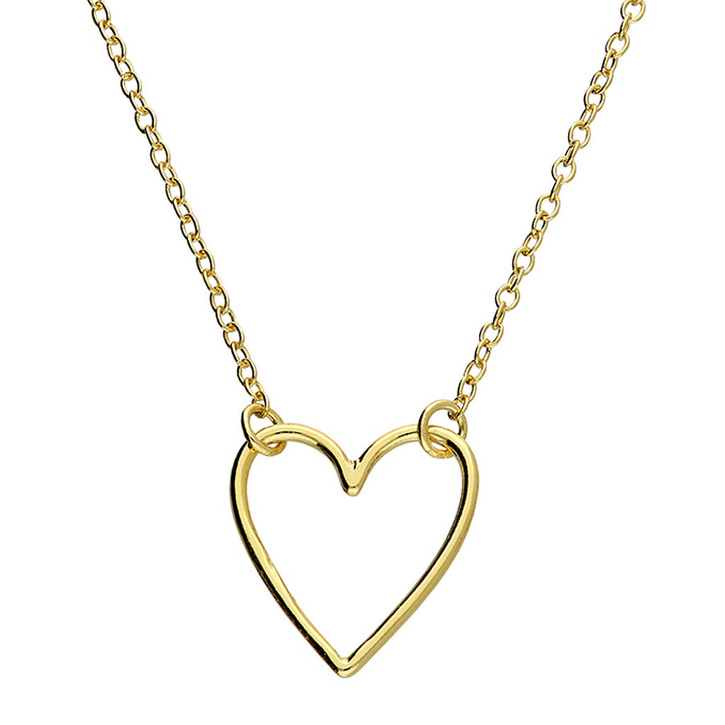 Sterling Silver Yellow Gold Plated Plain Open Heart Trace Chain Necklace 11340