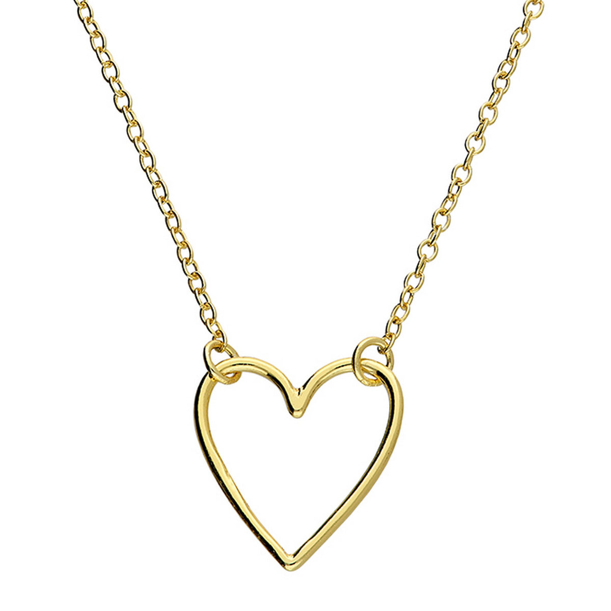 Sterling Silver Yellow Gold Plated Plain Open Heart Trace Chain Necklace 11340