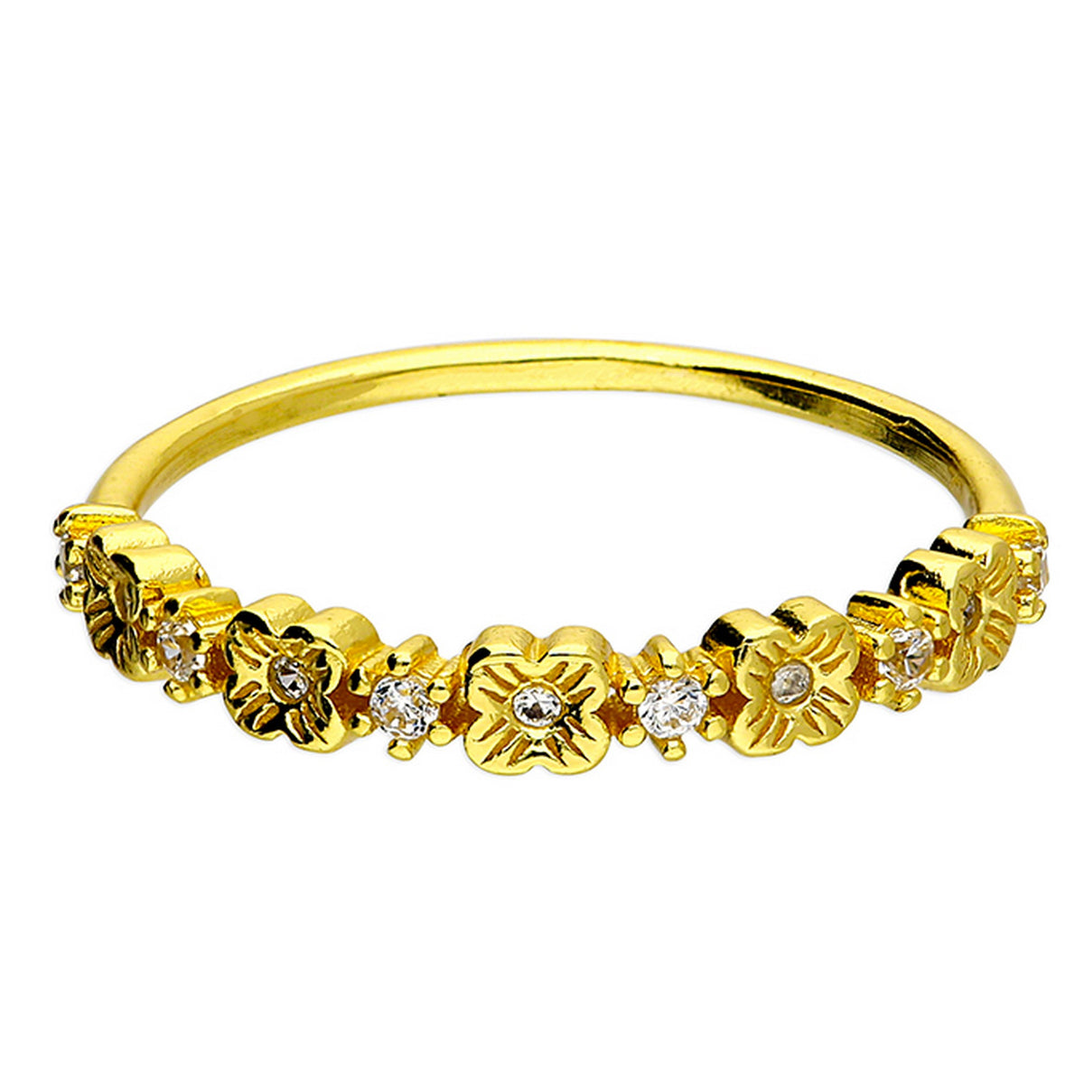 Sterling Silver Yellow Gold Plated Alternate Flower/Star CZ Ring 2153