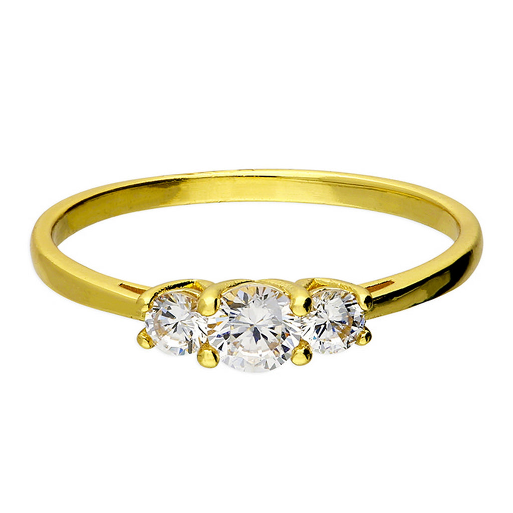 Sterling Silver Yellow Gold Plated Trilogy CZ Ring 2155