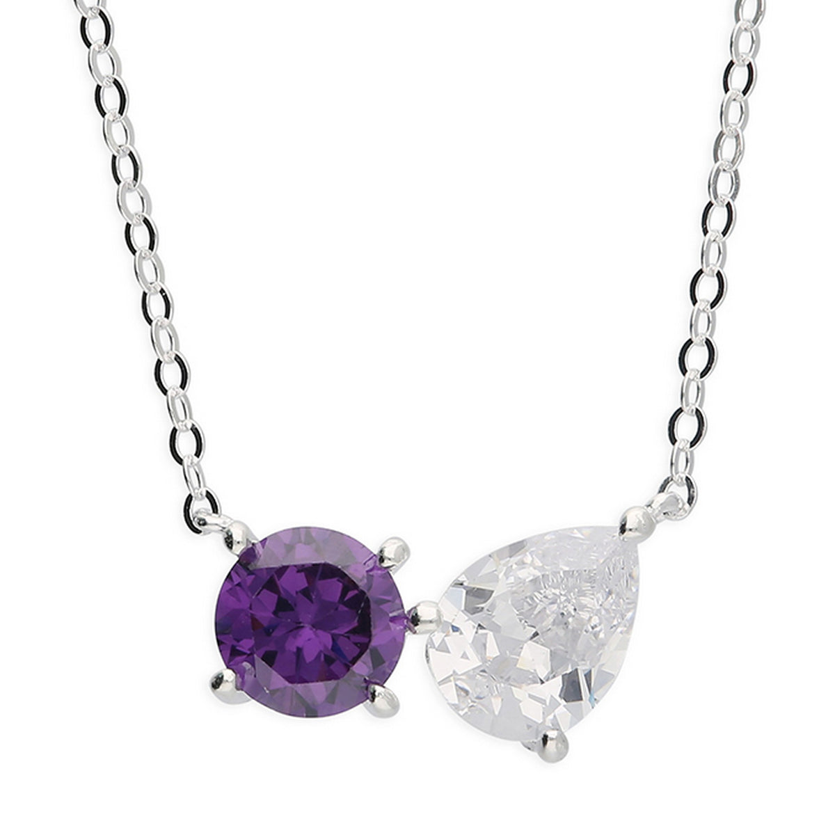 Sterling Silver Toi Et Moi February Birthstone Necklace 12278