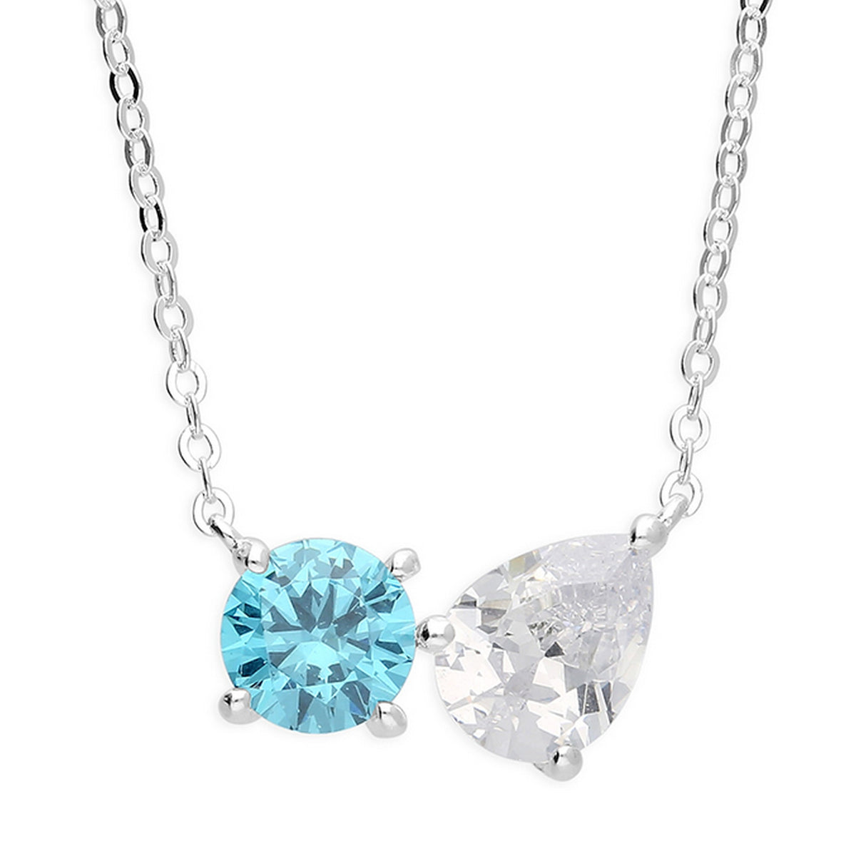 Sterling Silver Toi Et Moi March Birthstone Necklace 12279