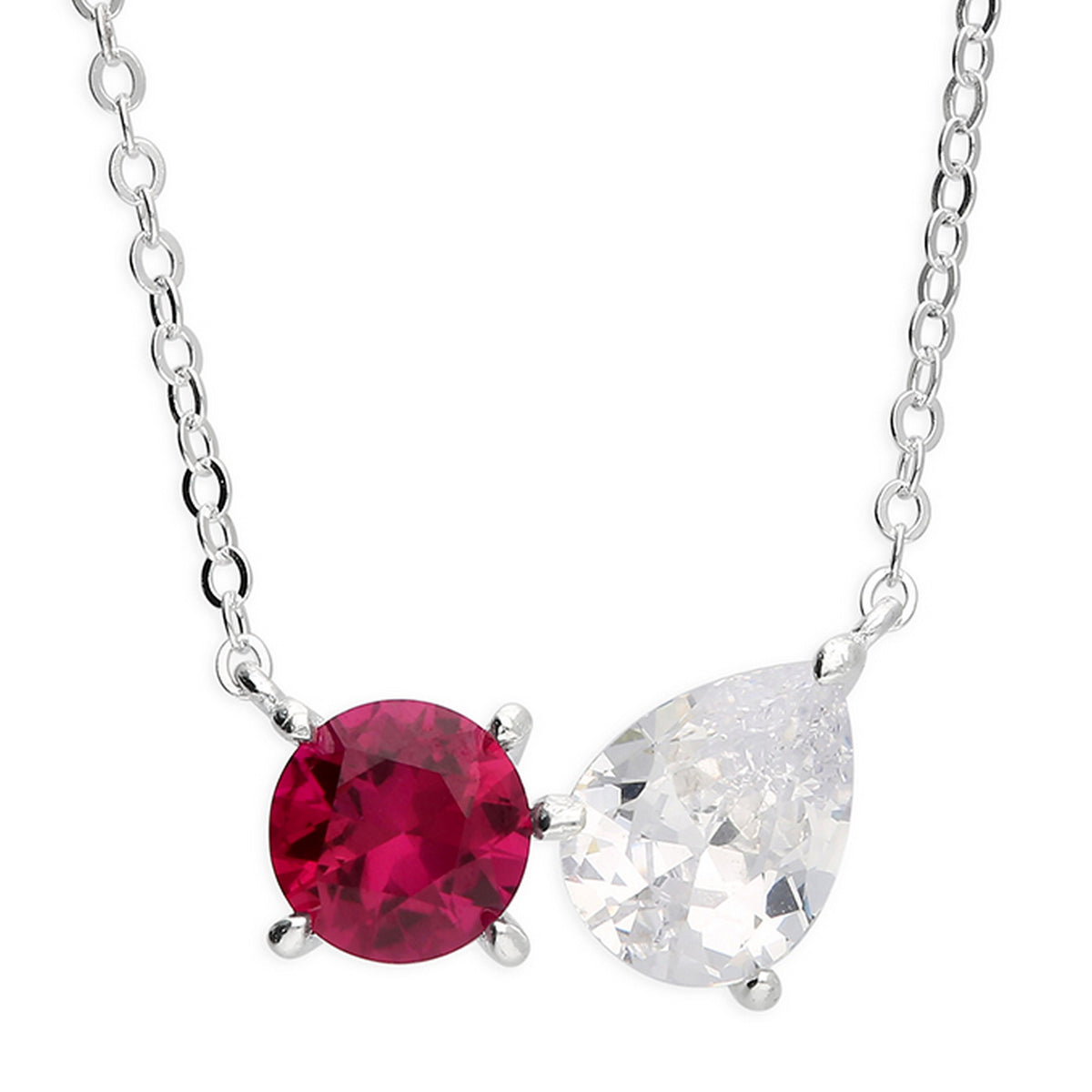 Sterling Silver Toi Et Moi July Birthstone Necklace 12283