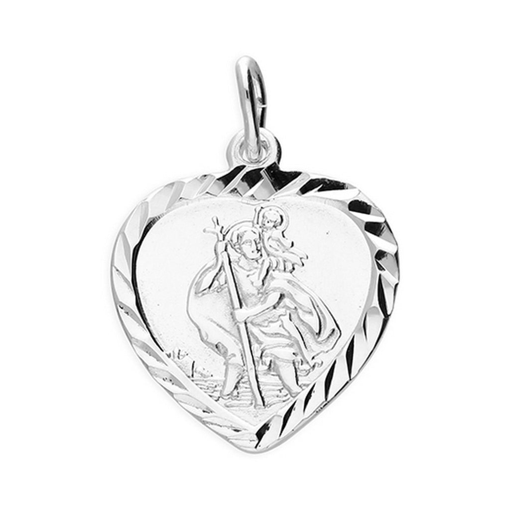 Silver 18mm Single Sided Diamond-Cut Heart St Christopher 2243