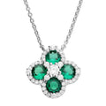Sterling Silver Green Quatrefoil Clover Pendant and Chain 11732