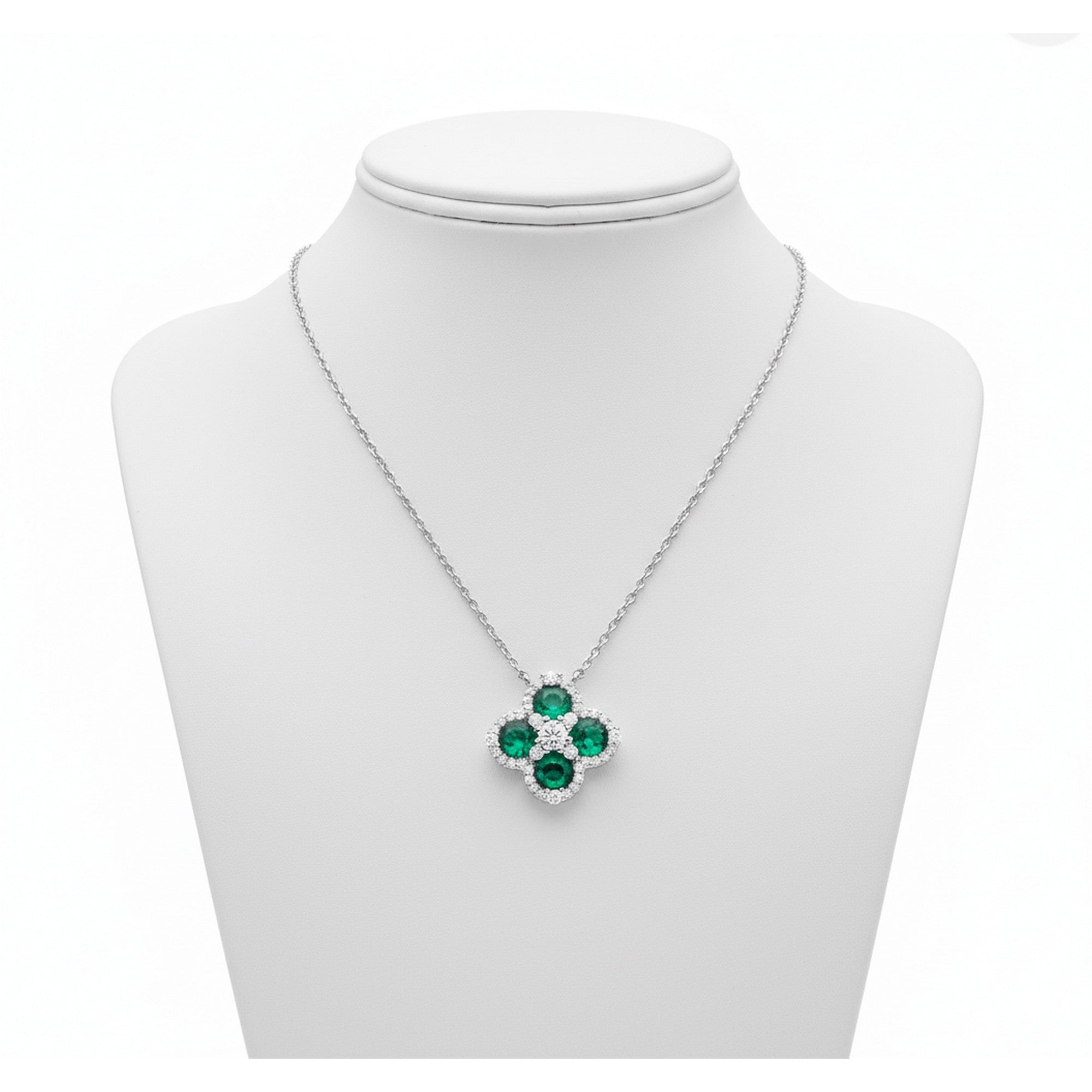 Sterling Silver Green Quatrefoil Clover Pendant and Chain H6044/S