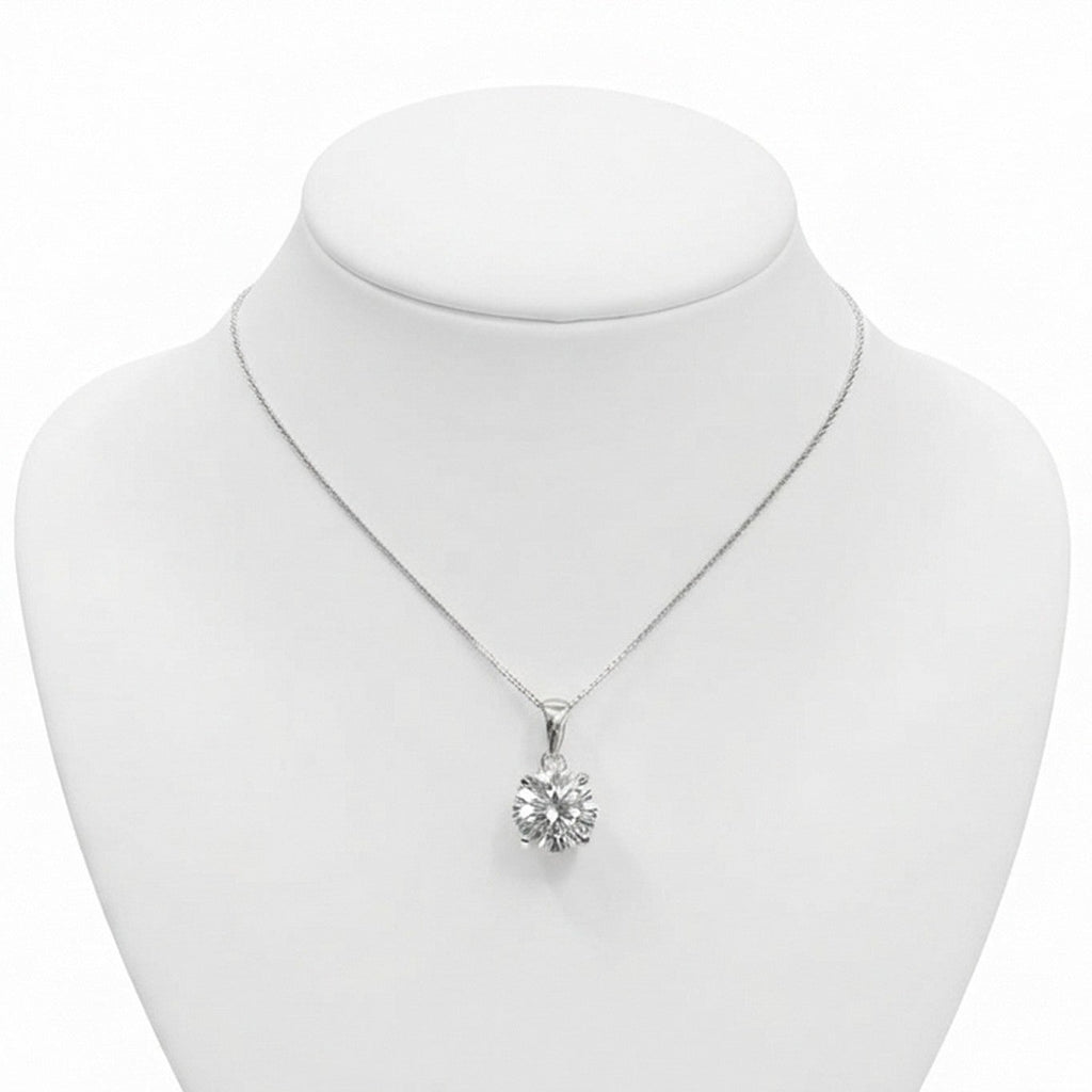 Silver 18" Chain & Moissanite Round Pendant 10258