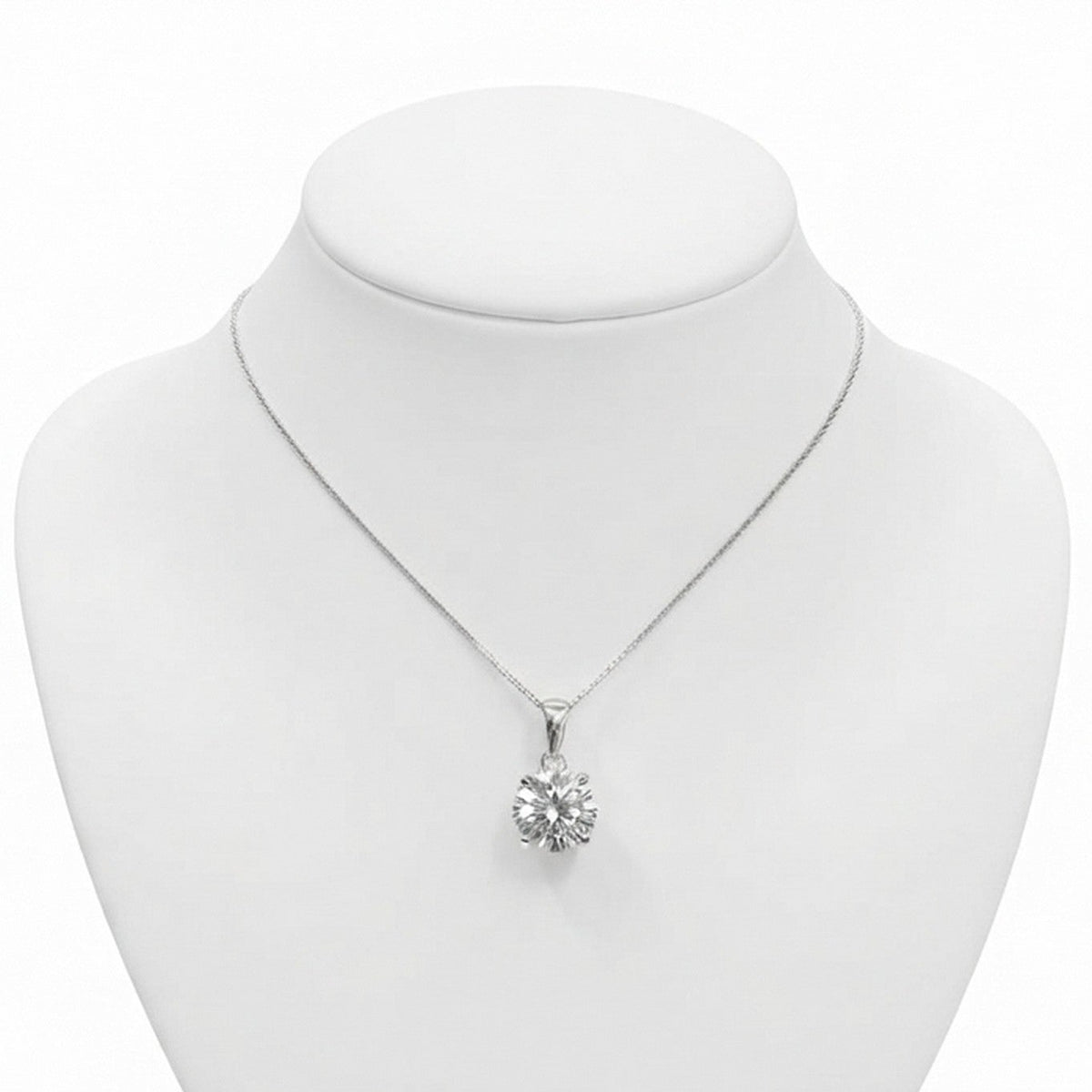 Silver 18" Chain & Moissanite Round Pendant 10258