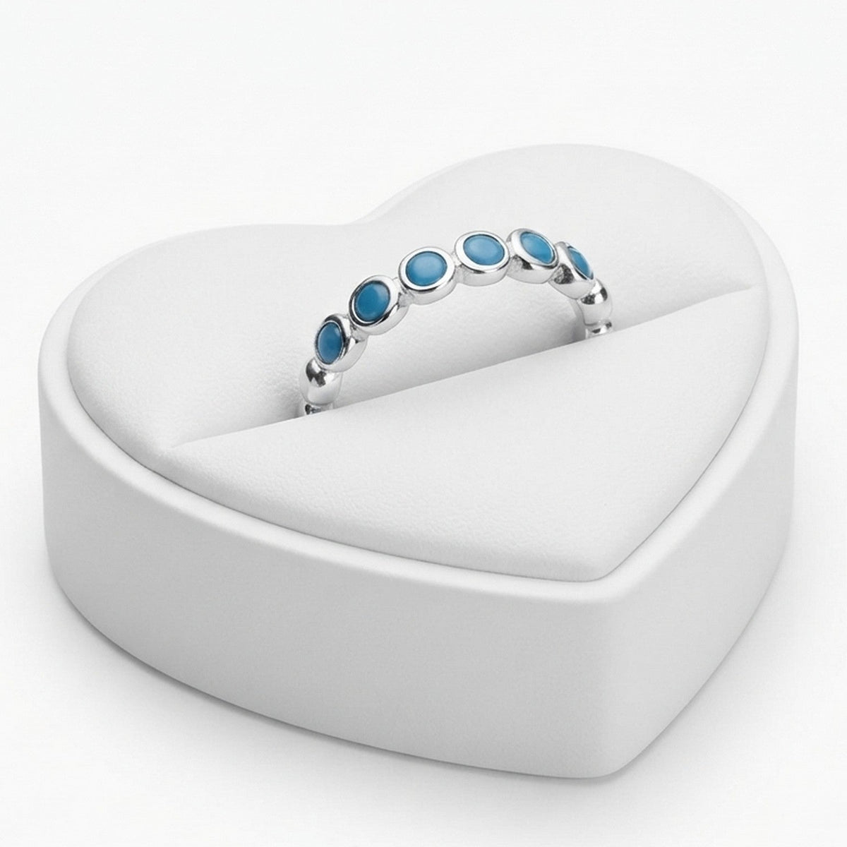 Silver Synthetic Turquoise Band Ring 11207
